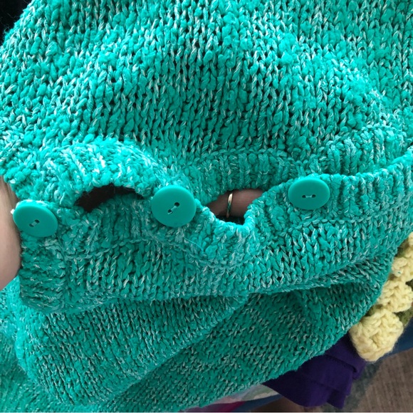 Vintage teal turquoise ramie blend sweater vest large button shoulders - Picture 5 of 6